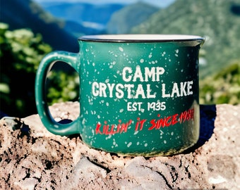 Camp Crystal Lake; Friday 13th Horror Film Engraved Mug; horror movie mug