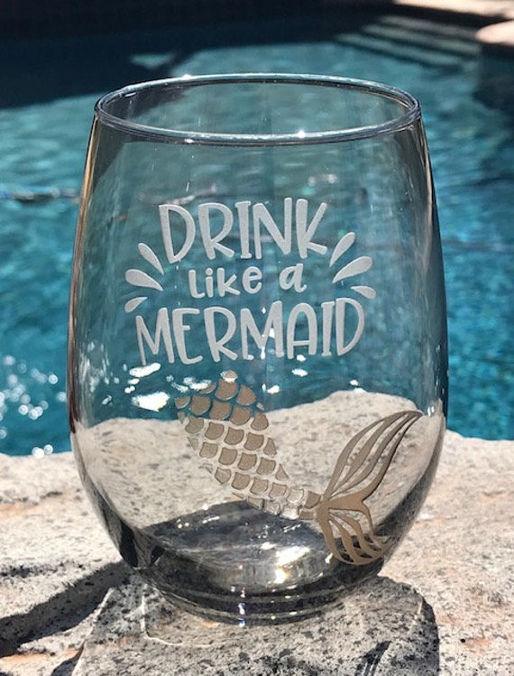 Stemless Wine Glass Personalized with Name Be a Mermaid and make waves