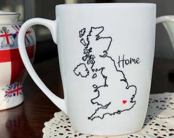 Great Britain Map Mug, Custom Engraved City, England