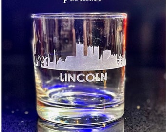 British City Skyline Engraved Rocks Glasses; English Glasses; British Gifts; Engraved