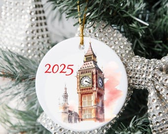 ロンドンのクリスマス陶器製オーナメント：ユニオンジャックバスの記念