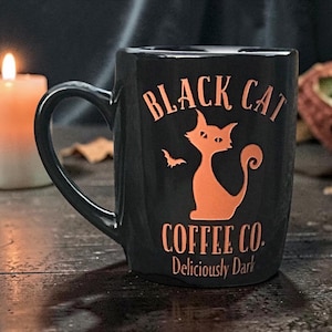 Black Cat Coffee Co. Halloween Mug, Sandblast Etched