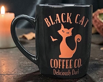 Black Cat Coffee Co. Halloween Mug, Sandblast Etched