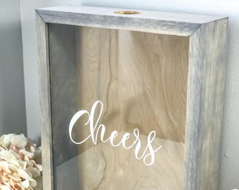 Wine Cork Holder | Cheers Wood Framed Shadow Box | Housewarming | Wedding Cork Display Case | Bridal Shower | Wedding Gift | Birthday Gift
