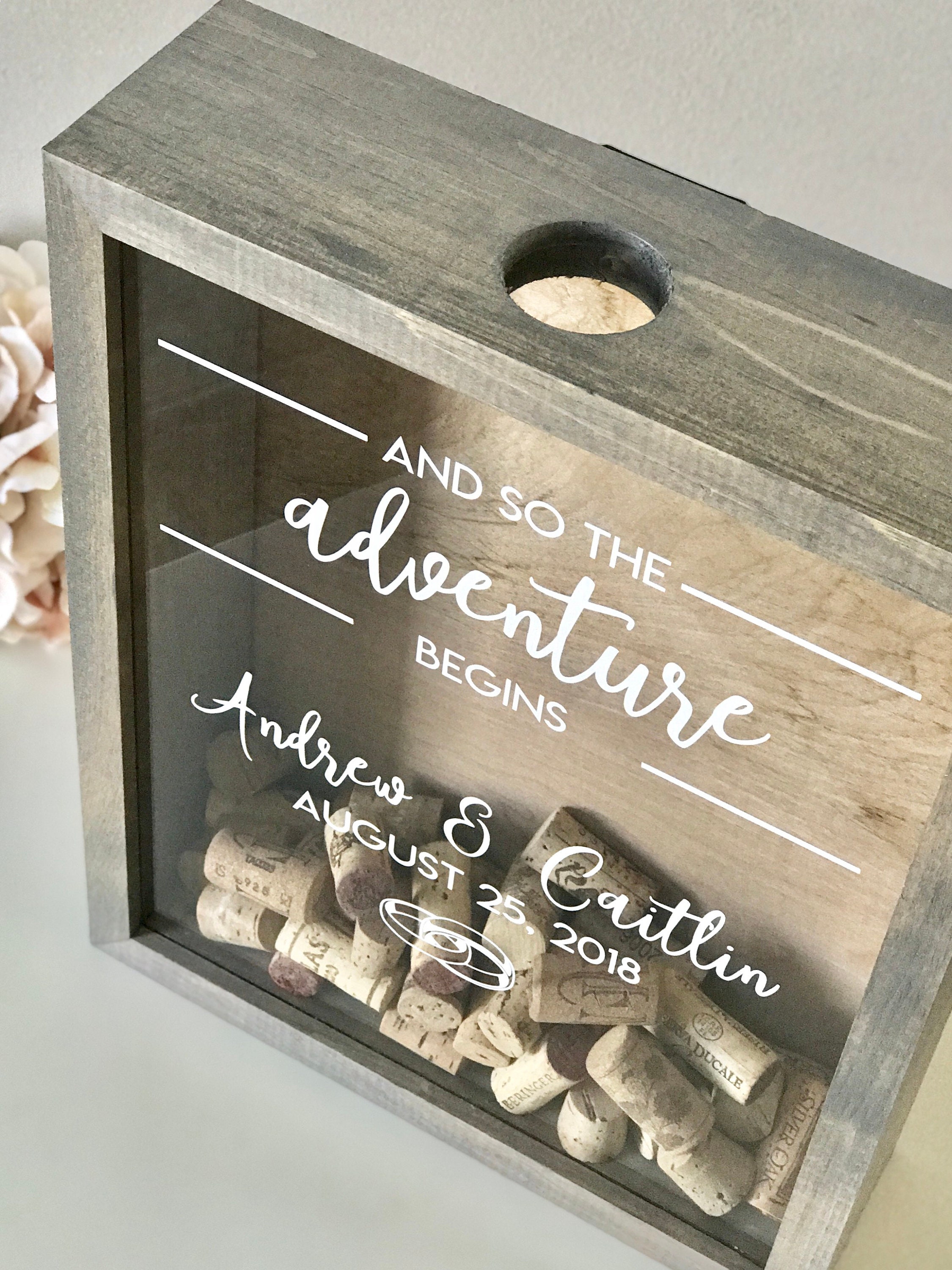 Wine Cork Holder Wood Guest Shadow Box Guest Book Etsy