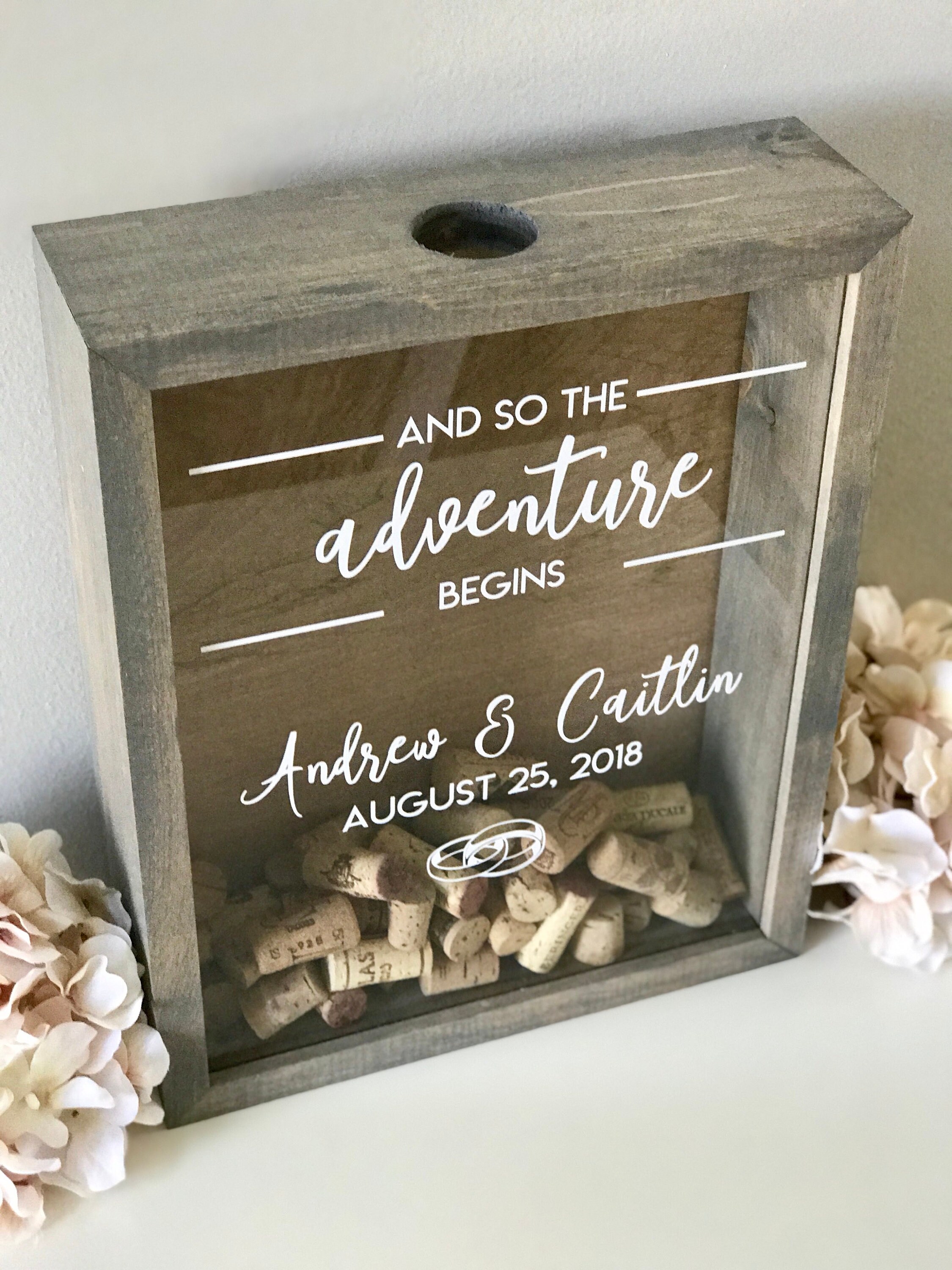 Wine Cork Holder Wood Guest Shadow Box Guest Book Etsy