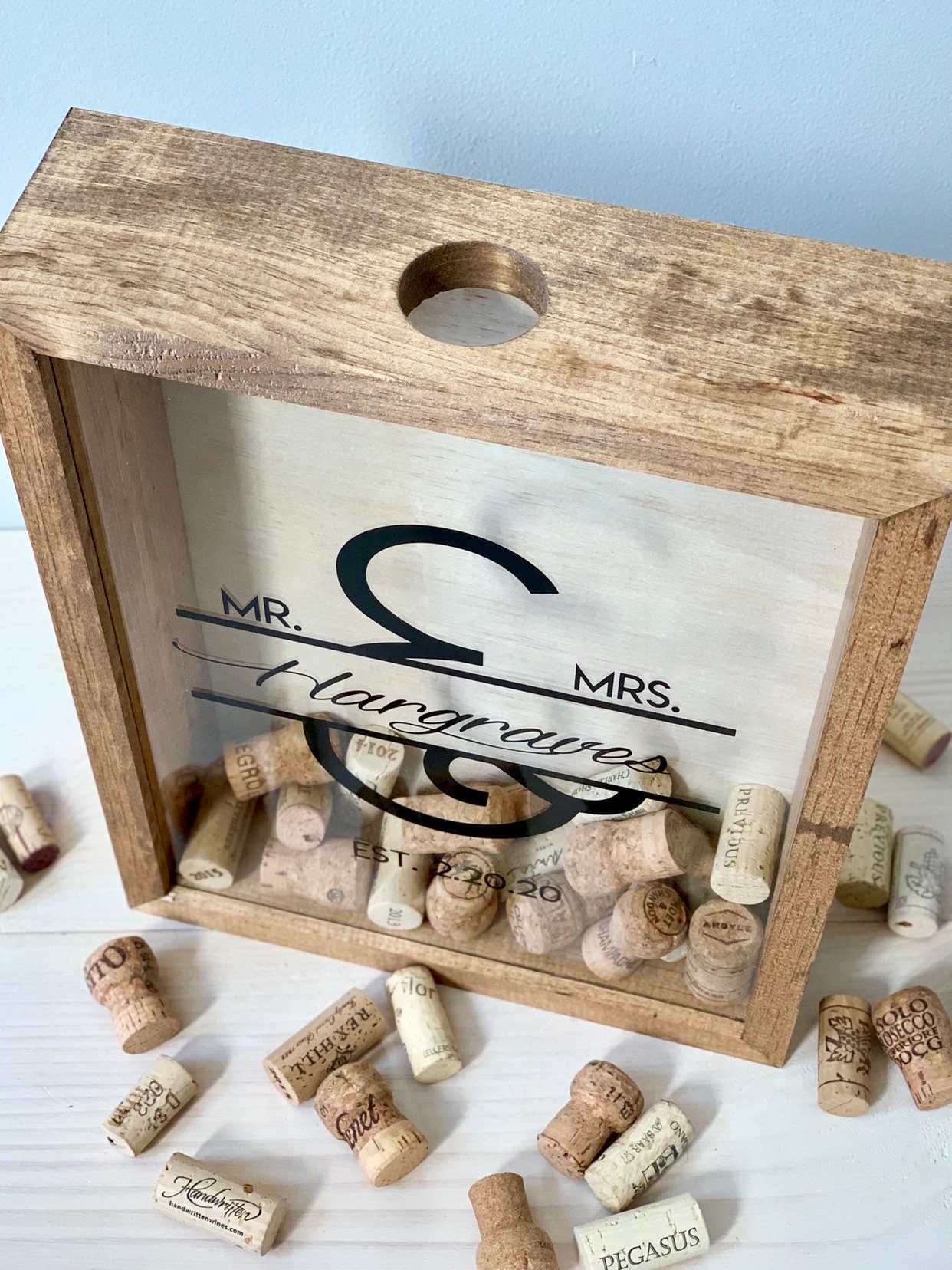 Wine Cork Holder Shadow Box Display Rustic Bridal Shower Etsy