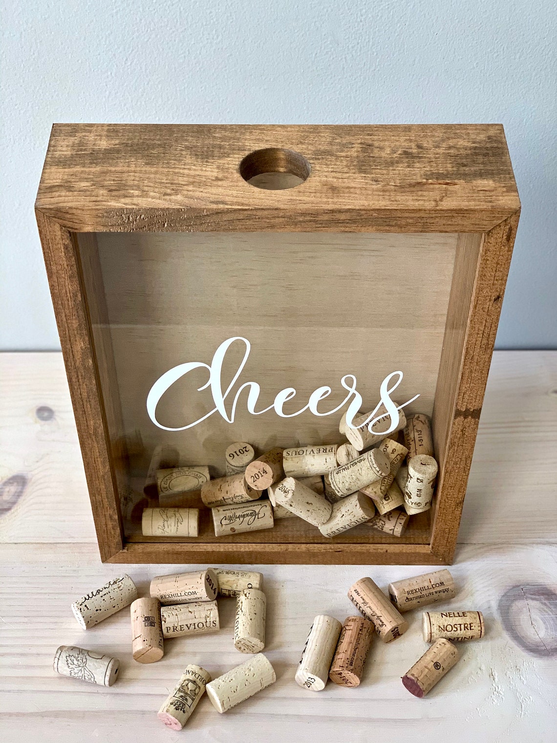 Large Cheers Wine Cork Holder Wood Shadow Box Display for Etsy