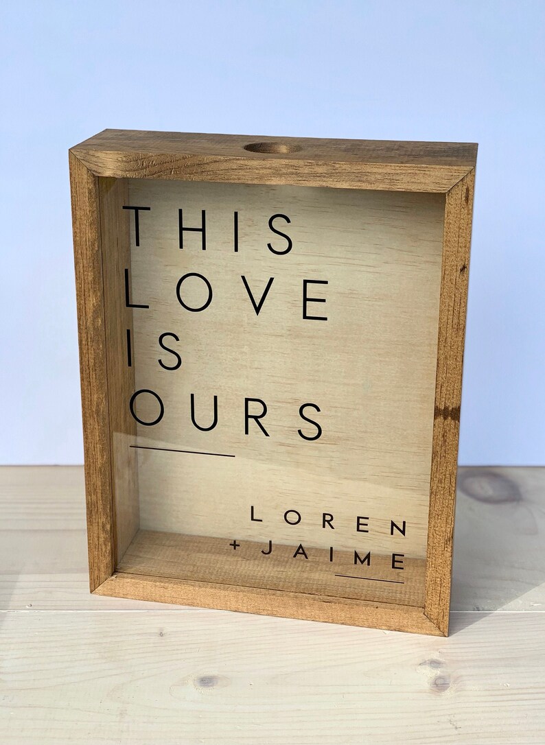 Personalized Wine Cork Keeper | Wood Cork Box | Large Size | Modern Wood Shadow Box Display for Corks - This Love Is Ours