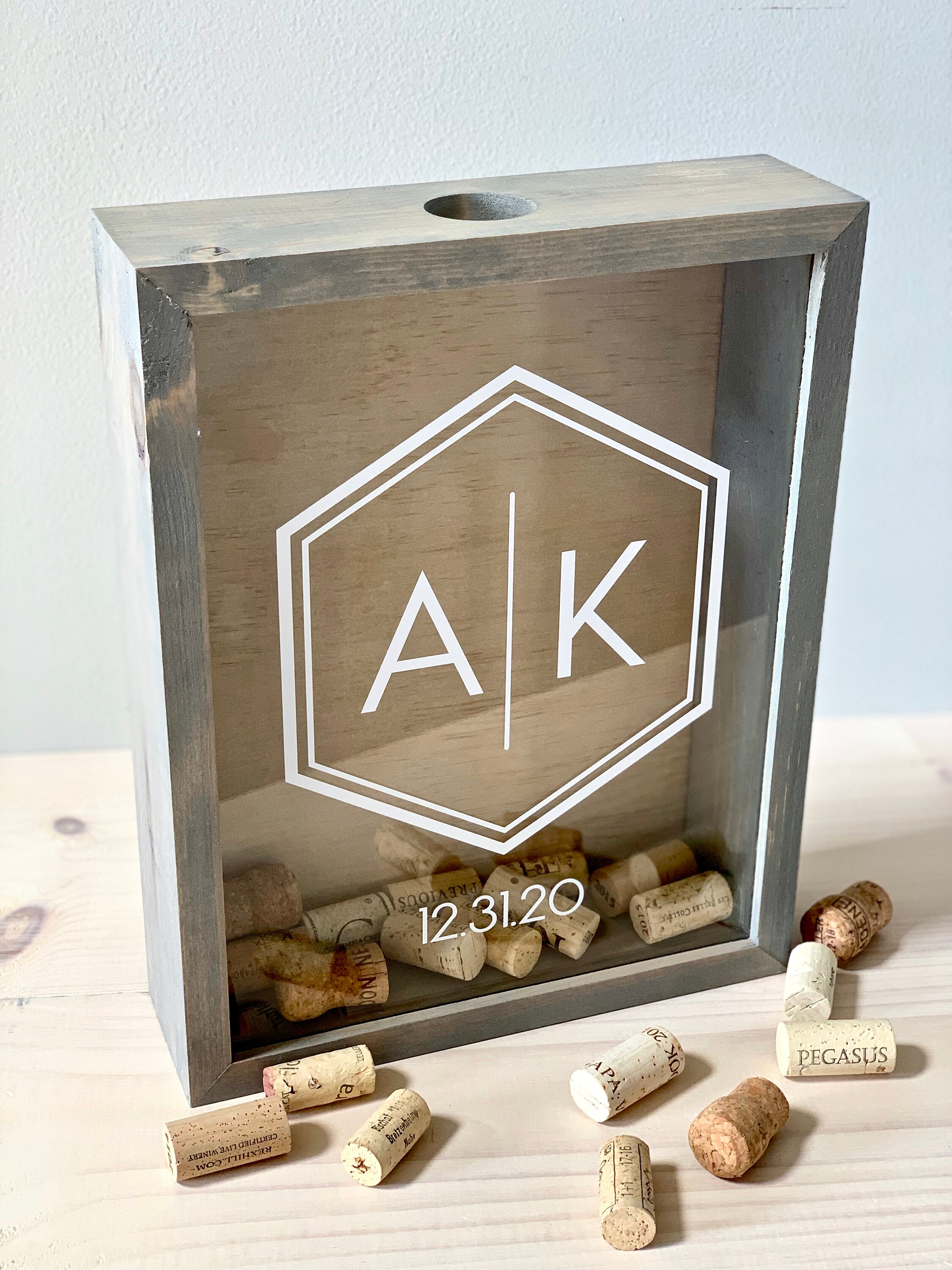 Wine Cork Holder Modern Rustic Shadow Box includes Hexagon Etsy