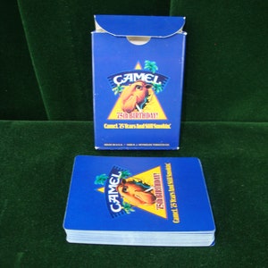 Deck of JOE CAMEL Playing Cards. Vintage 1988, Camel 75th Birthday Anniversary Deck. New / old stock in original box. Made in U.S.A.