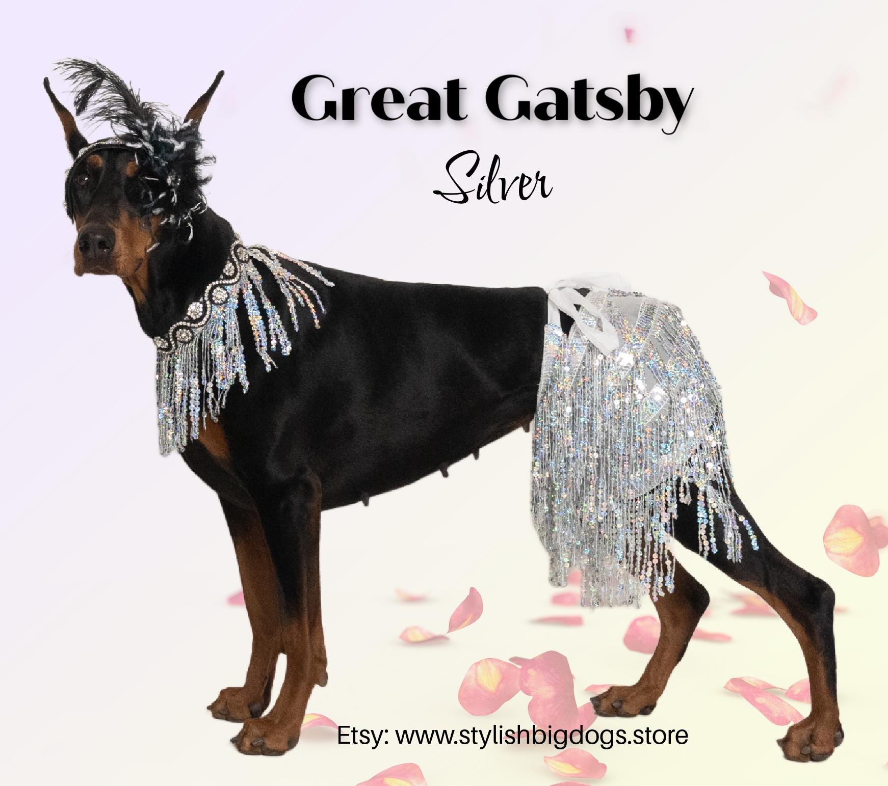 ギャツビーガールの犬用コスチューム：大型犬用1920年代フラッパー 