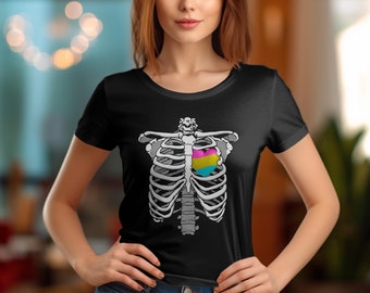 Omnisexual Heart Ribcage T-Shirt, Pansexual Pride Flag Graphic Tee, LGBTQ+ Pride Gift, Unisex Pride Support T-Shirt, Pansexual Pride Apparel