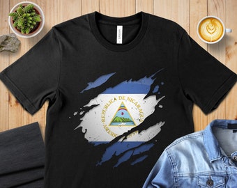 Nicaragua Flag Ripped Effect T-Shirt, Patriotic Nicaraguan Pride Tee, Unisex Casual Shirt, Central America Apparel Gift