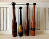 Antique (Lot of 4) Wooden Indian Exercise Clubs, Juggling Pins - Instant Collection
