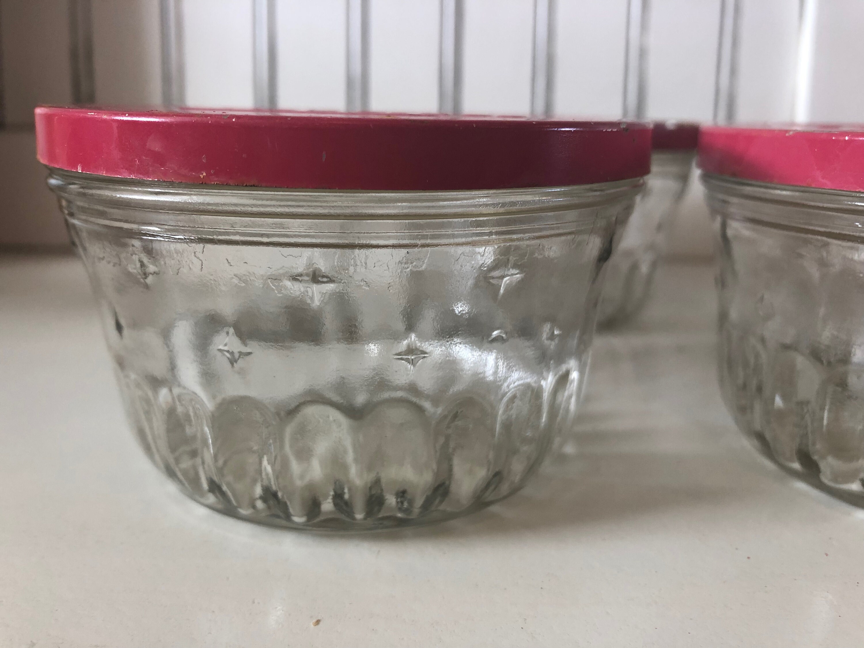 Vintage set of 12 Kerr Jelly Glass Halfpint Jars Midcentury, Retro