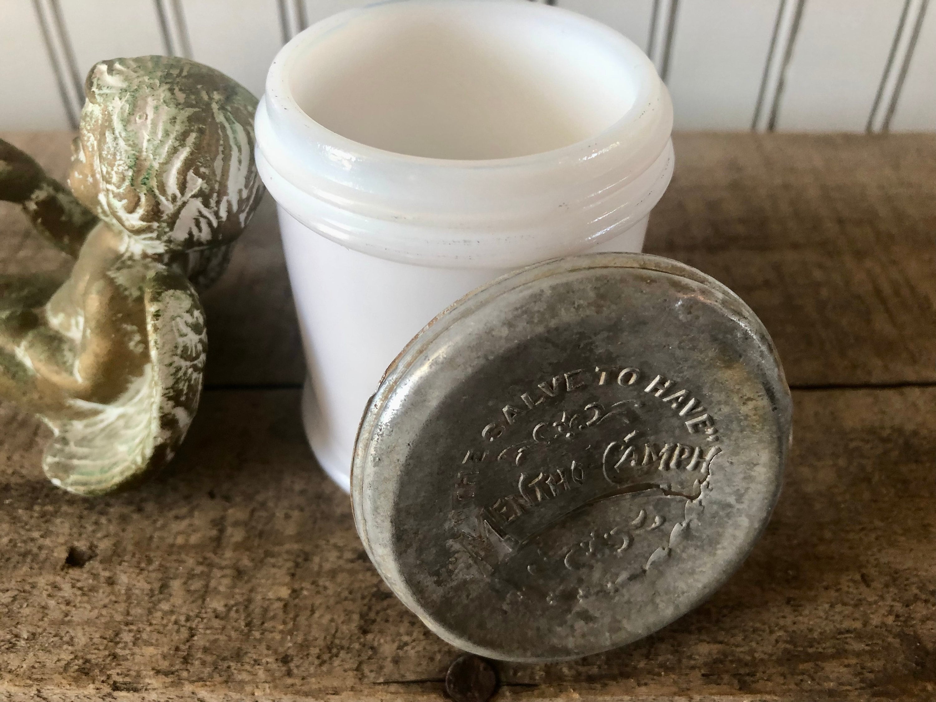 Vintage Milk Glass Jar With Metal Lid Mentho Camph Etsy