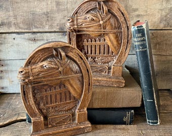 Vintage Horse & Horseshoe Bookends - OrnaWood
