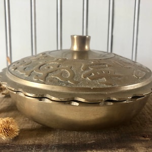 Vintage Brass Bowl with Lid - Asian Brass Home Decor