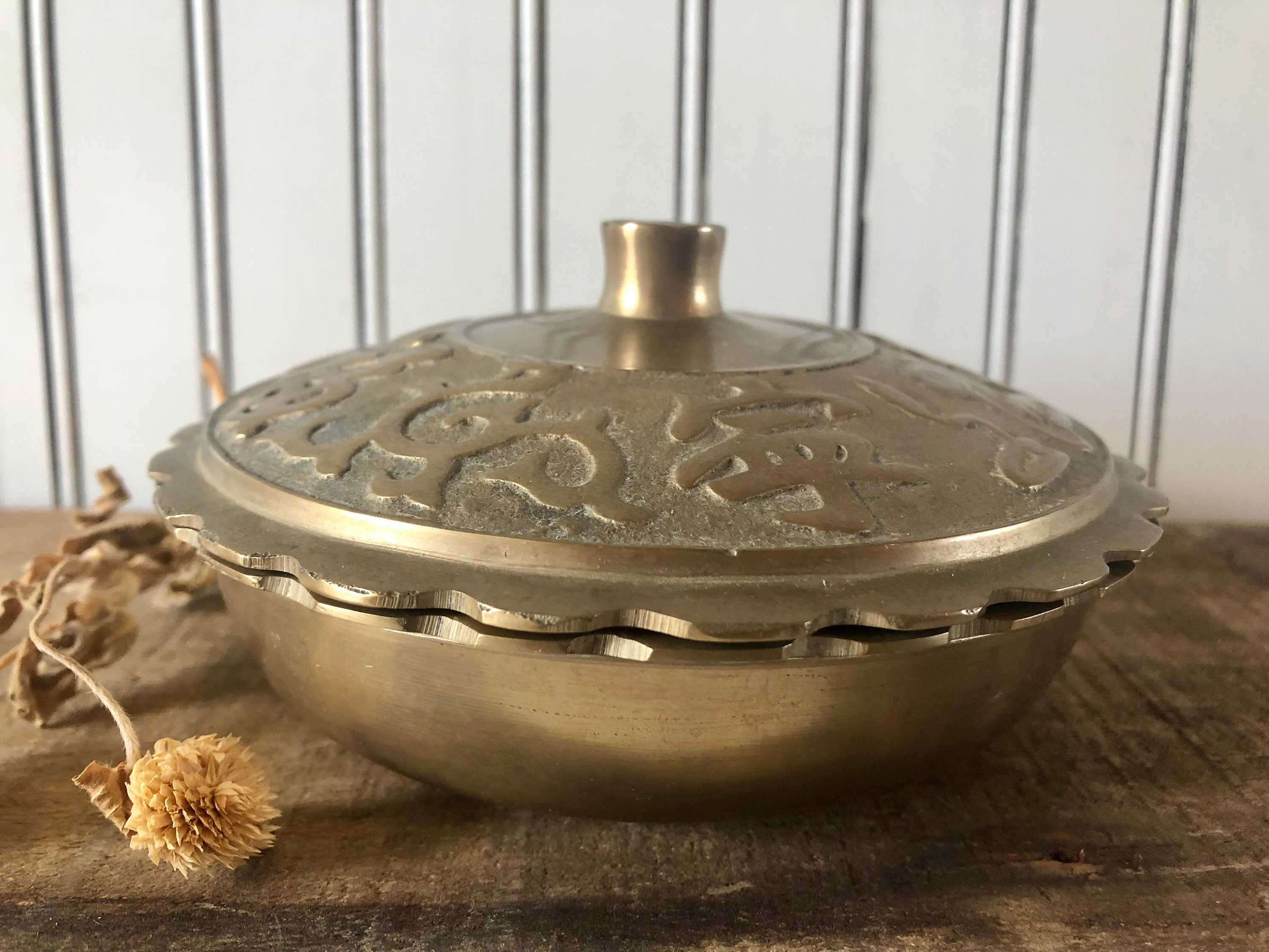 Vintage Brass Bowl With Lid Asian Brass Home Decor Etsy