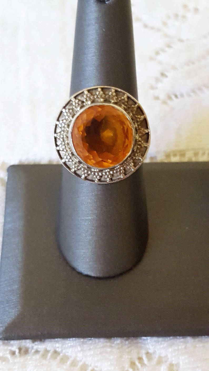 Vintage lab created Topaz ring set in 925 sterling silver.