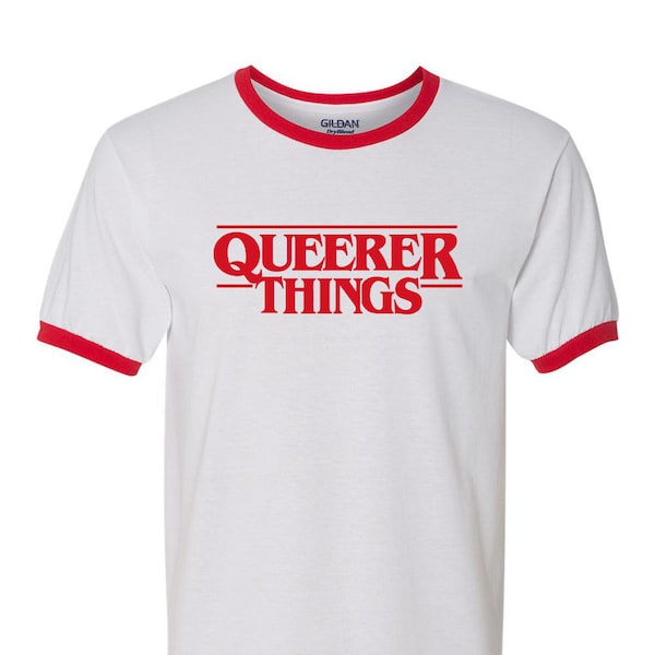 Queerer Things Ringer Tee - LGBTQIA Pride, queer, gay, stranger things parody