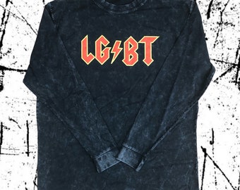 LGBT Stone Wash Long Sleeve T-shirt - Rock n Roll, Queer Pride