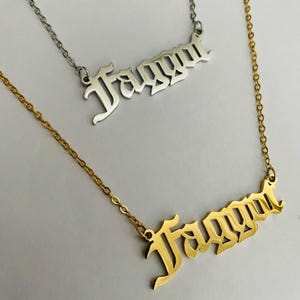 Colar com pingente FAGGOT, banhado a ouro 18k ou platina, aço inoxidável hipoalergênico - Orgulho Queer, LGBTQIA+