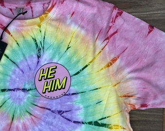 He/Him Pronouns t-shirt - Eco Friendly, Organic Cotton, Tie Dye, Skater