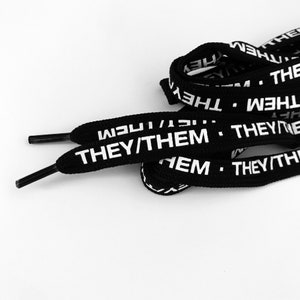 They/Them Pronoun shoelaces screenprinted - various colours