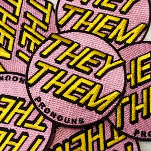 They/Them Pronouns Embroidered Patch  - Skater style, Queer Pride, Trans Pride, Non-Binary