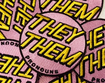 They/Them Pronouns Embroidered Patch  - Skater style, Queer Pride, Trans Pride, Non-Binary