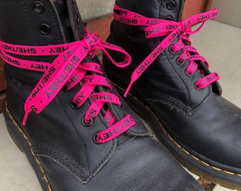 She/They Pronoun shoelaces screenprinted - various colours