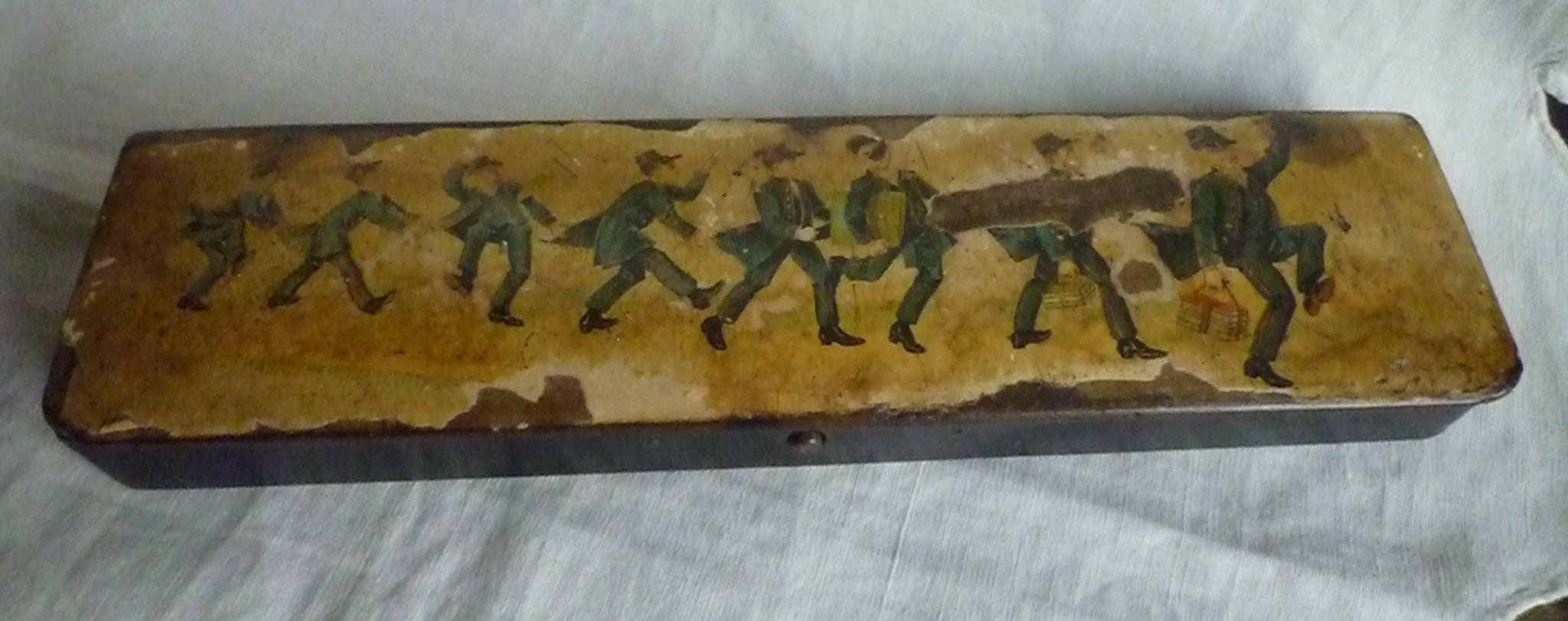 Ancien Plumier Carton Bouilli 1900 Ecoliers Chromolithographie - Old Pencil Box Boiled Cardboard Sch