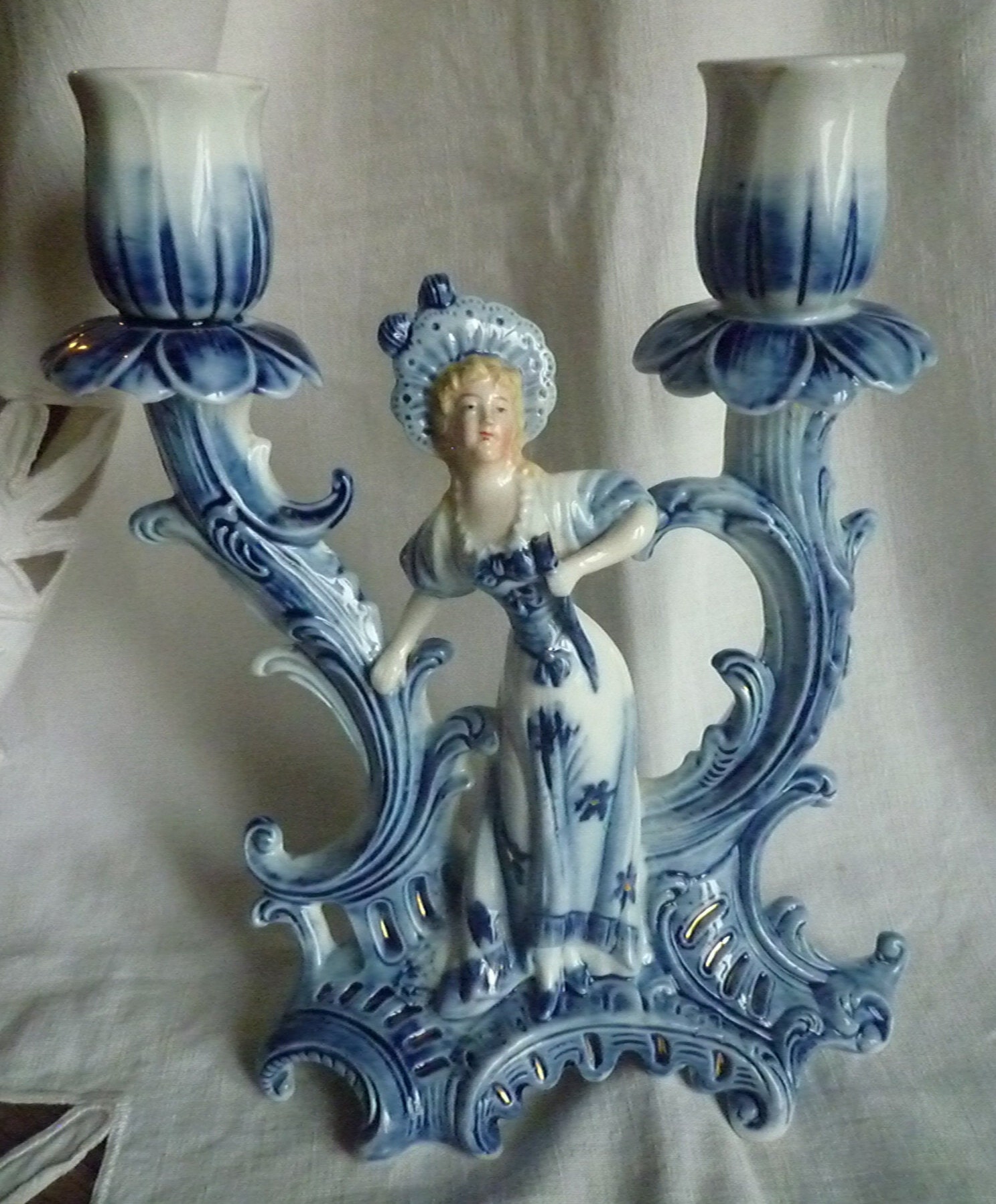 Bougeoir , Candélabre en Faïence Style Meissen - Candle Holder, Candelabra in Earthenware