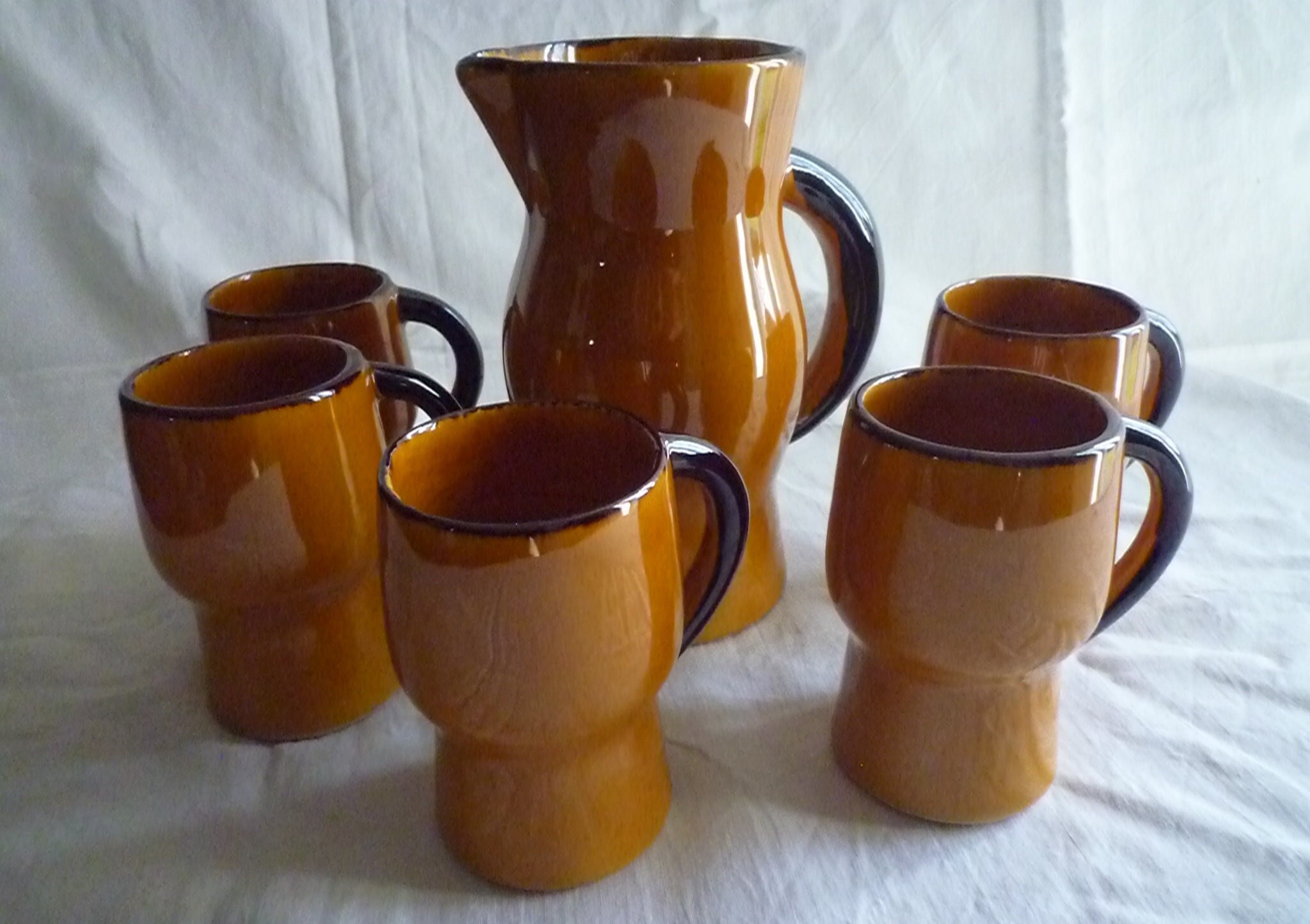 Service Orangeade Vintage Années 70 en Terre Vernissé - Vintage 70's Service in Glazed Clay