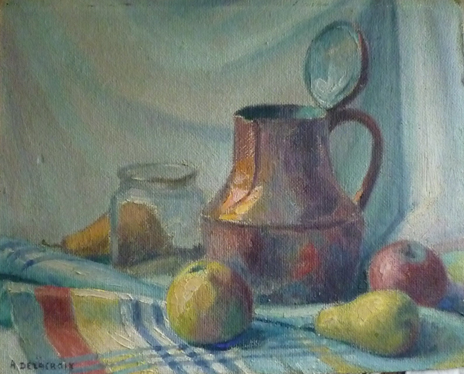 Tableau Huile sur Panneau Nature Morte 1952 - Painting Oil On Panel Still Life