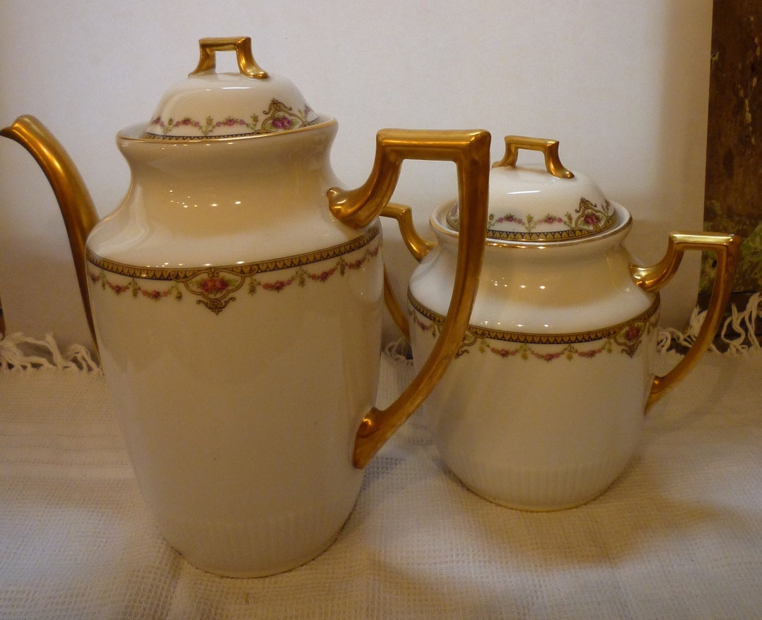 Limoges Vignaud Porcelain Coffee Maker and Sugar Bowl Coffee and Sugar