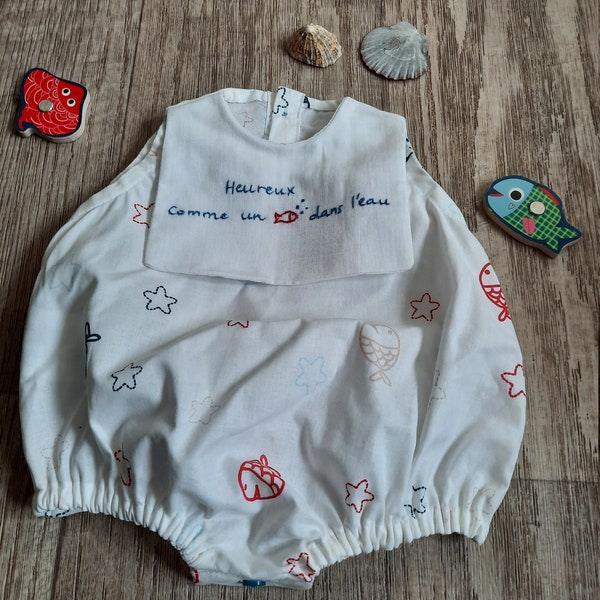 Baby romper, sailor collar,  barboteuse bébé, barboteuse col marin