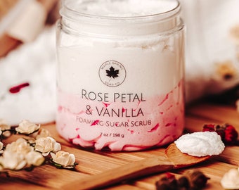 Foaming Body Scrub, Rose Vanilla, Birthday Gift for Women, Foaming Sugar Scrub, Sugar Body Scrub, Sugar Scrub, Vegan
