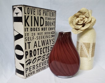 Dark Maroon Handblown Glass Vase, Flat, 9 Inches