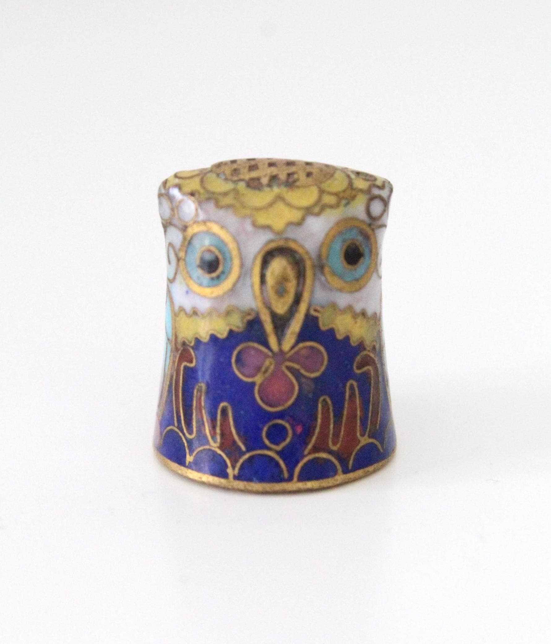 Vintage Cloisonne Enamel Owl Thimble