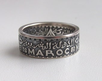 Morocco Silver Coin ring - Ring made from coin 200 Francs 1953 - Souvenir from Morocco - Moroccan jewelry - Maroc - Coin Jewelry - Coin Ring