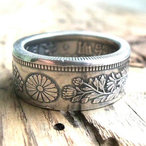 Japan silver ring from coin 50 sen - Japanese coin ring - Silver rings - Japan - Japanese jewelry - Japanese Souvenir - Coin Ring