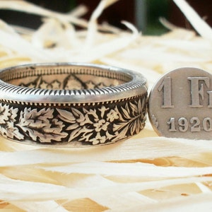 1908 Swiss 2 Francs Silver Coin Ring - Switzerland Helvetia
