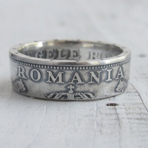 Romania silver coin ring - Romania - ring made of romanian coins - Romanian coin ring - Size 4 - 9 US - romanian jewelry - Silver coin ring