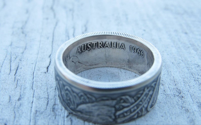 Australia 50 cents 1966 Coin Ring, SILVER, Unique Engagement Ring, Wedding Ring, Coin Jewelry, Mens, Band, Mans, Rings, Coin Art image 5