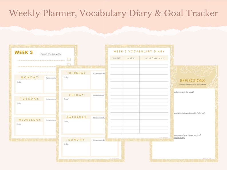 4 Week Arabic Language Study Planner Digital Download Electronic & Printable Goals, Tools, Resources, Schedule اللغة العربية image 3