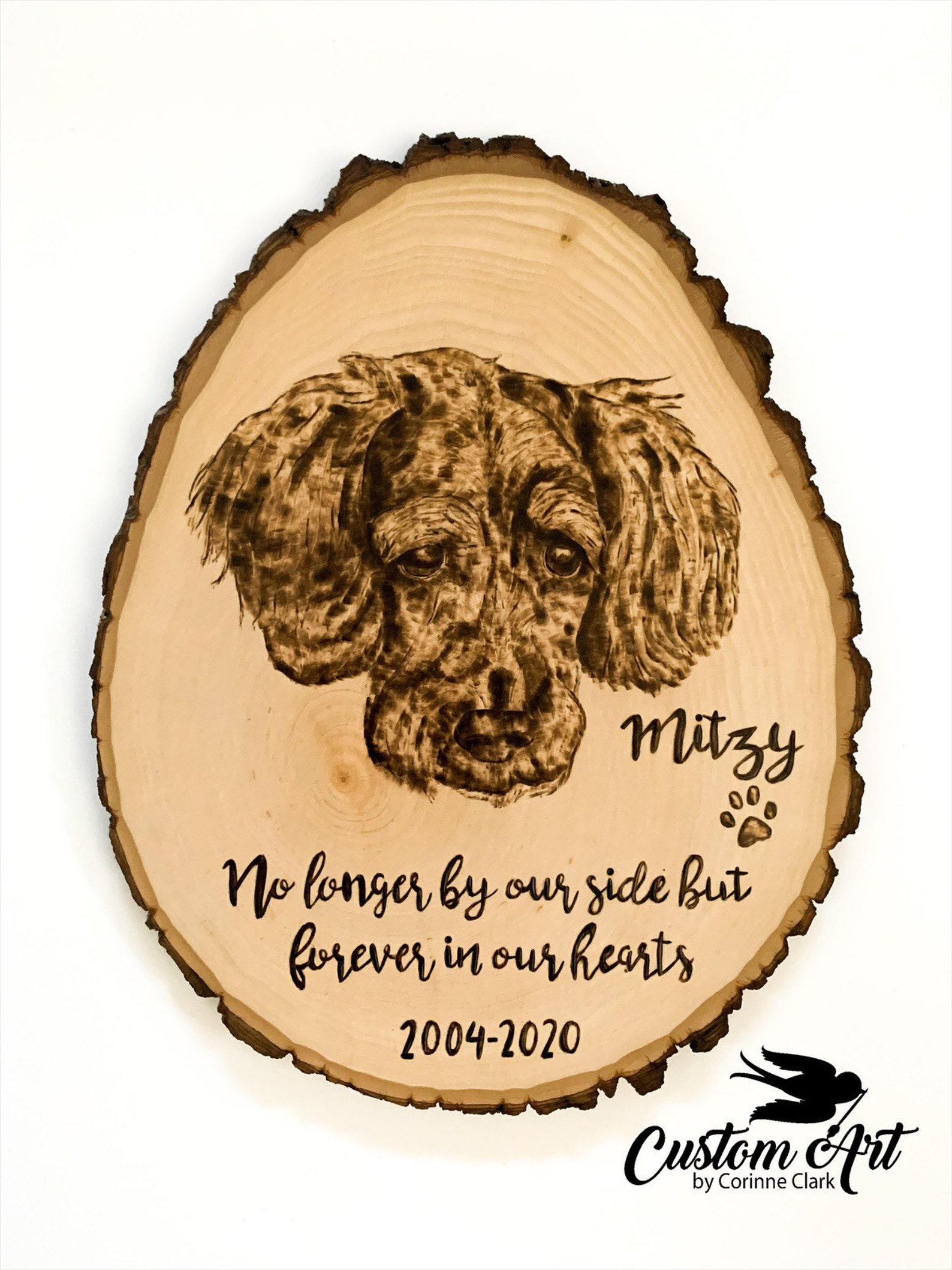 Custom Wood Burned Dog Pet Portrait on Live Edge Wood Slice Etsy