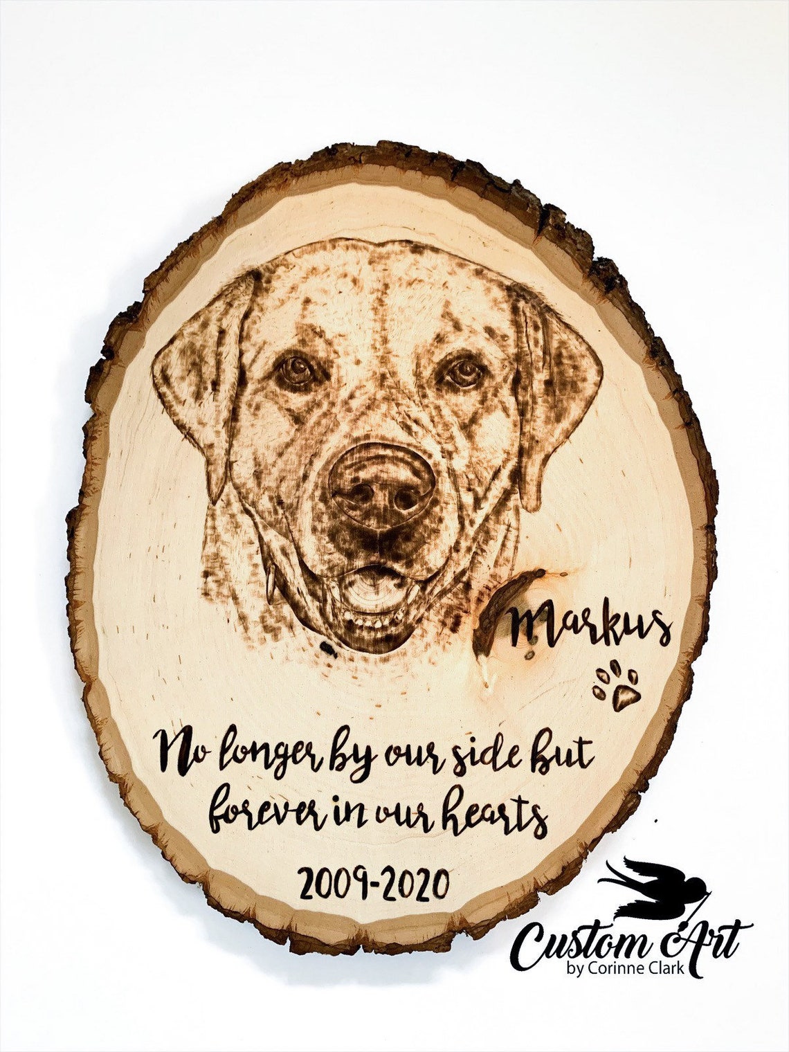 Custom Wood Burned Dog Pet Portrait on Live Edge Wood Slice Etsy